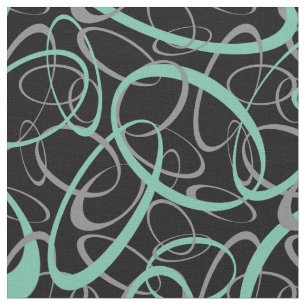 Green on Black Retro Shapes Pattern Fabric