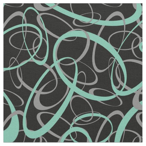 Green on Black Retro Shapes Pattern Fabric