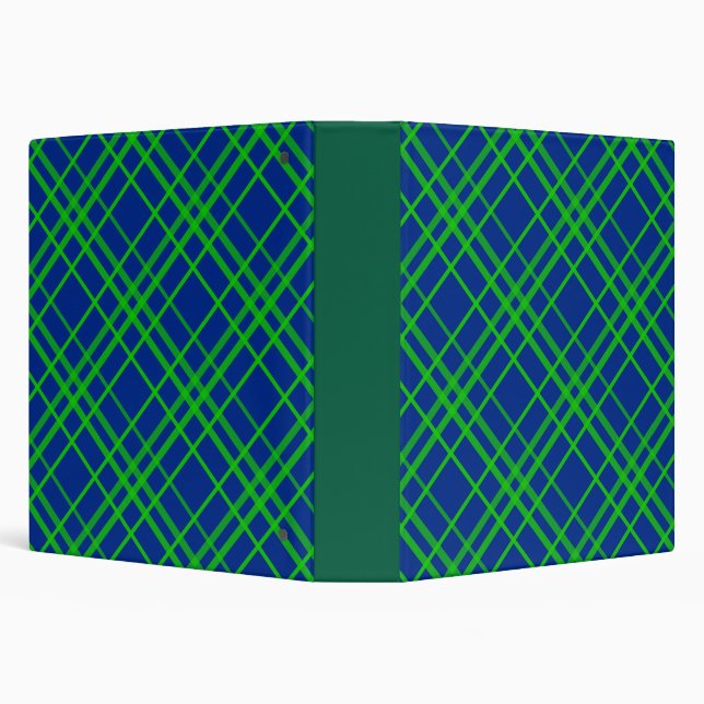 Green On Blue Tartan Plaid Pattern Design  3 Ring Binder (Background)