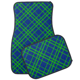 Green On Blue Tartan Plaid Pattern Design  Car Floor Mat