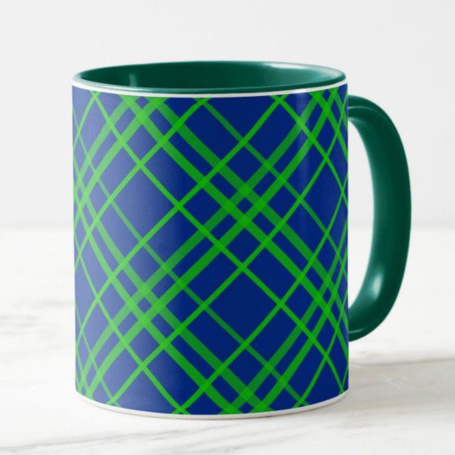 Green On Blue Tartan Plaid Pattern Design  Mug (Creator Uploaded)