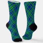 Green On Blue Tartan Plaid Pattern Design  Socks