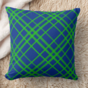 Green On Blue Tartan Plaid Pattern Design  Throw Pillow
