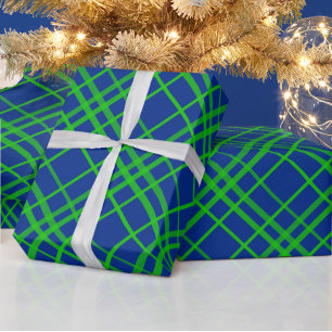 Green On Blue Tartan Plaid Pattern Design  Wrapping Paper