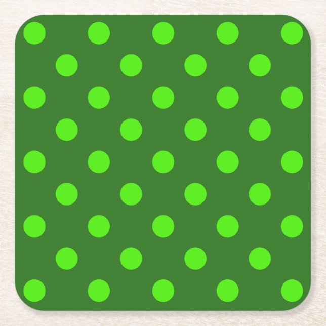 Green On Dark Green Polka Dots Pattern Design  Square Paper Coaster (Front)