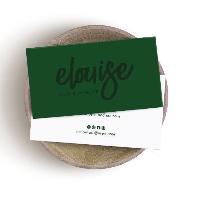 Green on Green Modern Brush Script Beauty Business Business Card (Creator Uploaded)