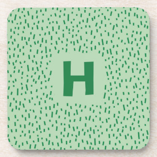 Green on Green Scattered Dashes with Monogram Beverage Coaster