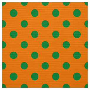 Green On Orange Polka Dots Pattern Design Fabric