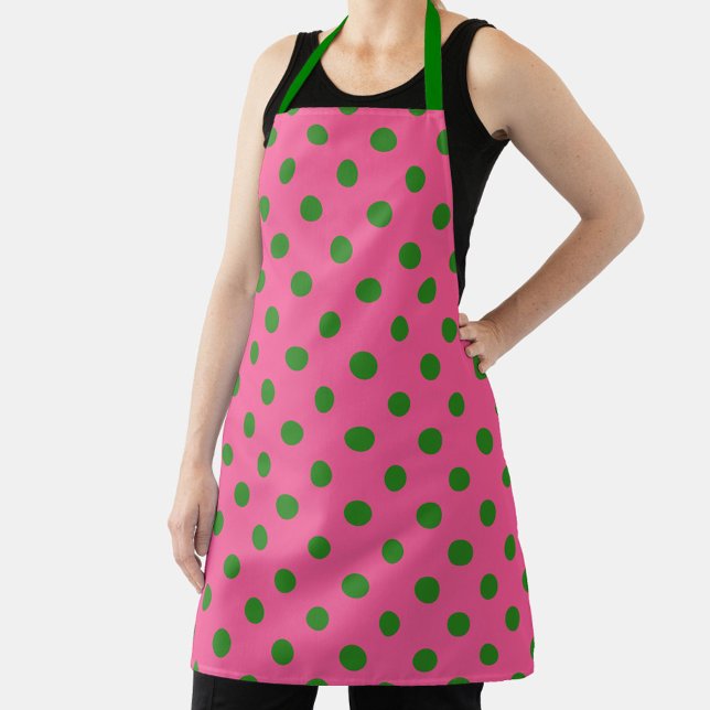Green On Pink Polka Dots Pattern Design Apron (Creator Uploaded)