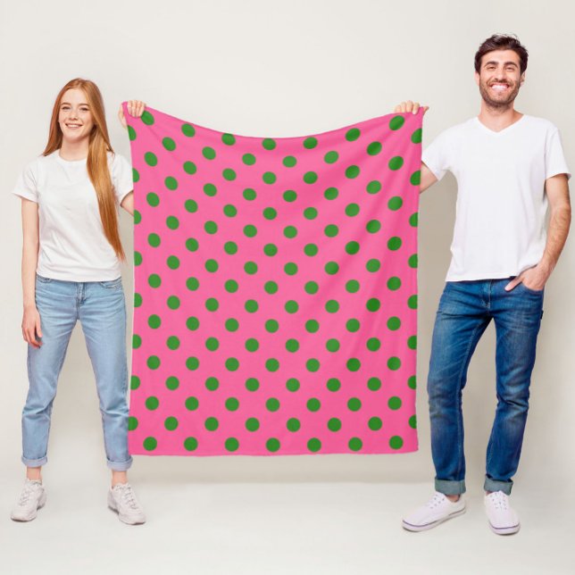 Green On Pink Polka Dots Pattern Design Fleece Blanket (Creator Uploaded)