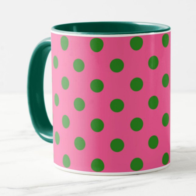 Green On Pink Polka Dots Pattern Design Mug (Creator Uploaded)