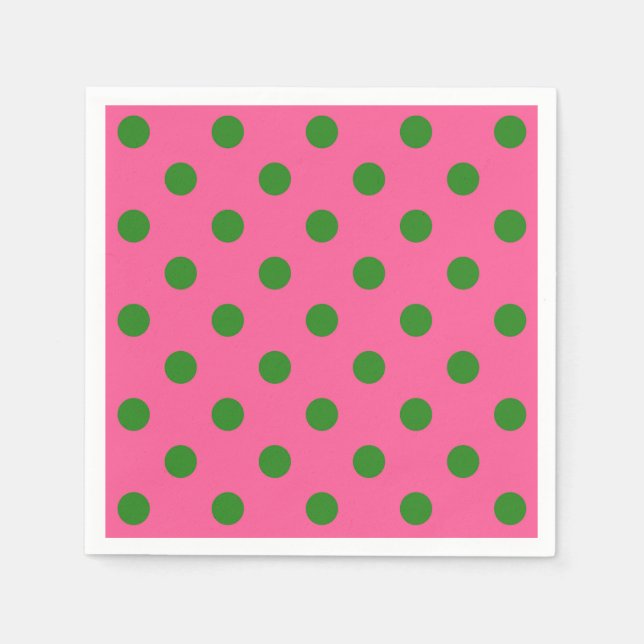 Green On Pink Polka Dots Pattern Design Napkins (Front)