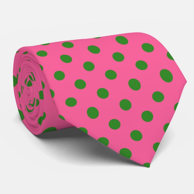 Green On Pink Polka Dots Pattern Design Neck Tie (Creator Uploaded)