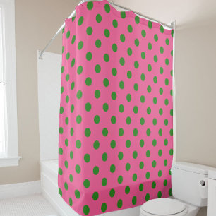 Green On Pink Polka Dots Pattern Design Shower Curtain