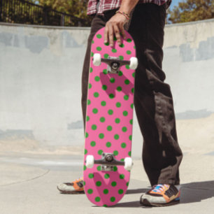 Green On Pink Polka Dots Pattern Design Skateboard