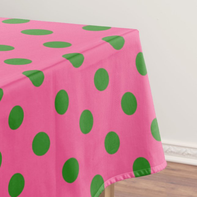 Green On Pink Polka Dots Pattern Design Tablecloth (Creator Uploaded)