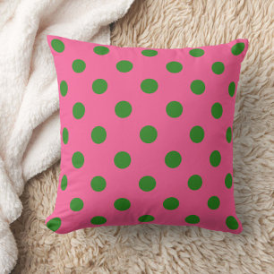 Green On Pink Polka Dots Pattern Design Throw Pillow