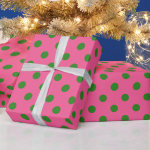 Green On Pink Polka Dots Pattern Design Wrapping Paper
