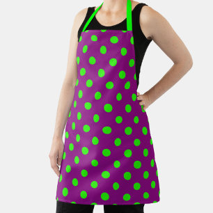 Green On Purple Polka Dots Pattern Design Apron