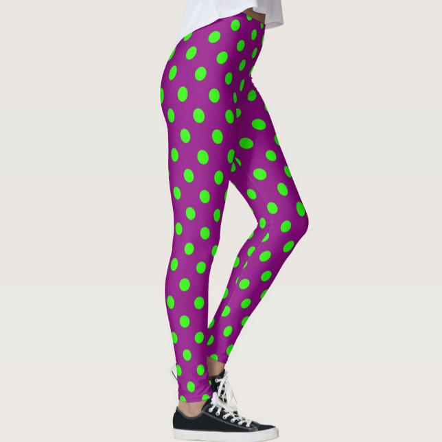 Green On Purple Polka Dots Pattern Design Leggings (Creator Uploaded)