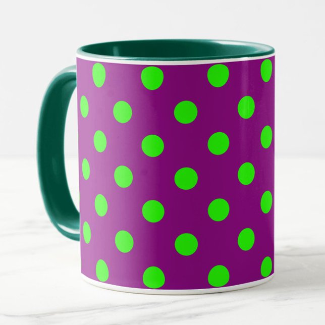 Green On Purple Polka Dots Pattern Design Mug (Creator Uploaded)