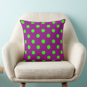 Green On Purple Polka Dots Pattern Design Throw Pillow