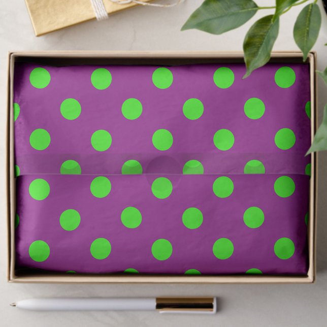 Green On Purple Polka Dots Pattern Design Tissue Paper (Creator Uploaded)