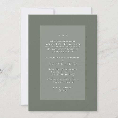 Green On Sage Modern Minimalistic Simple Wedding Invitation