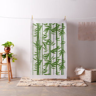 Green on white bamboo shoots pattern fabric