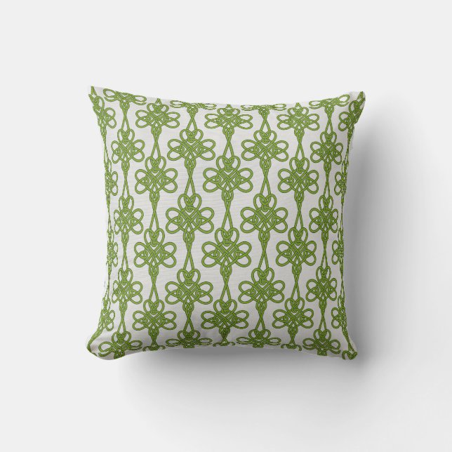 Green on White Celtic Trinity Knot Design Pillow (Front)