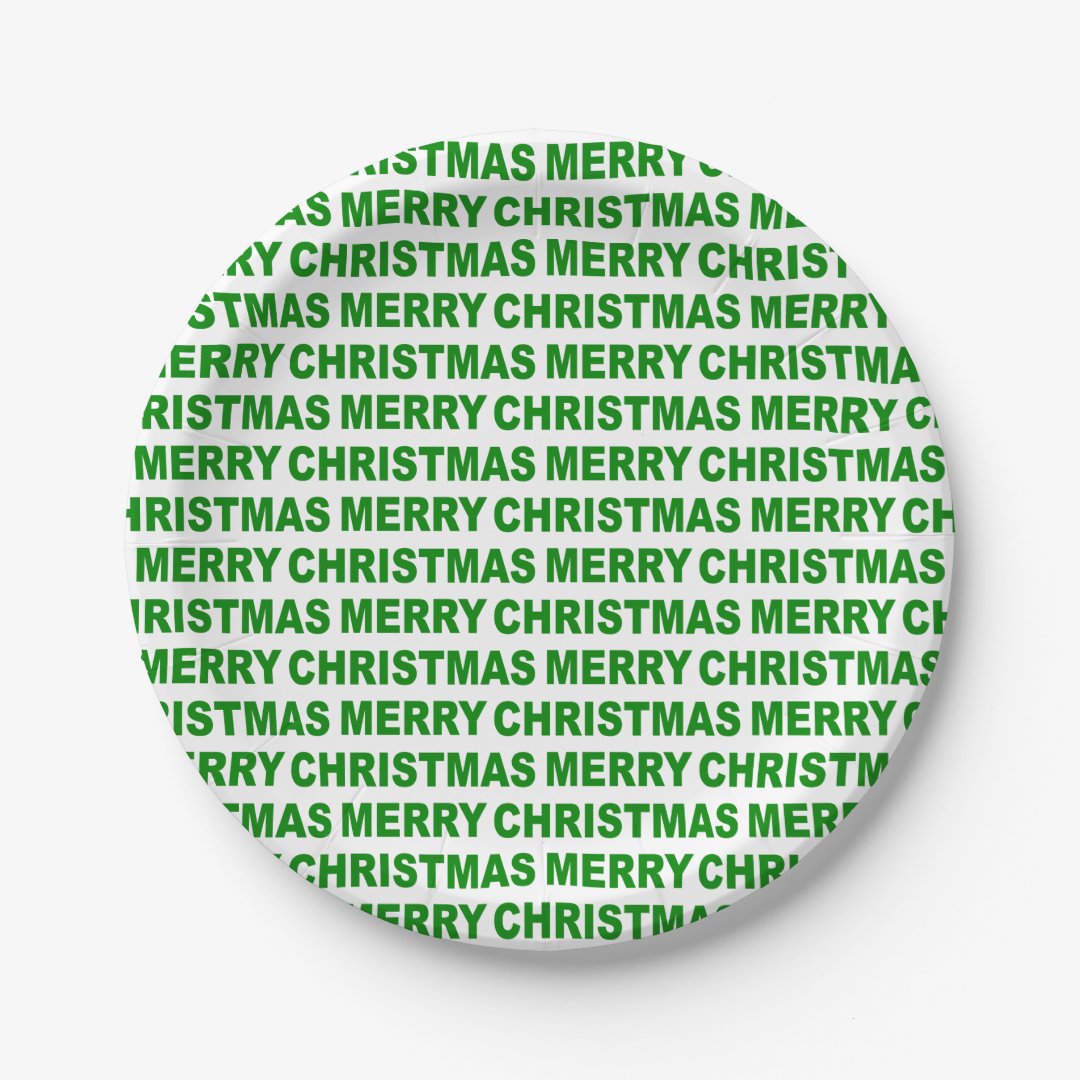 Green Christmas Typography Paper Plates