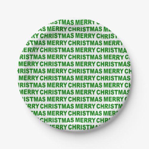 Green on White Christmas Typography Paper Plates