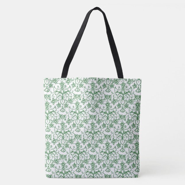Green on White Decorative Periwinkle Pattern Tote Bag (Front)