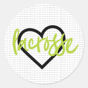 Green on White Lacrosse Sticks & Hearts Pattern Classic Round Sticker