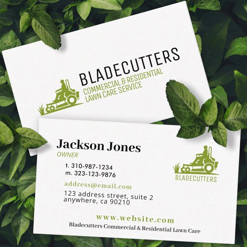 Green on White Lawn Care  Mowing Business Cards