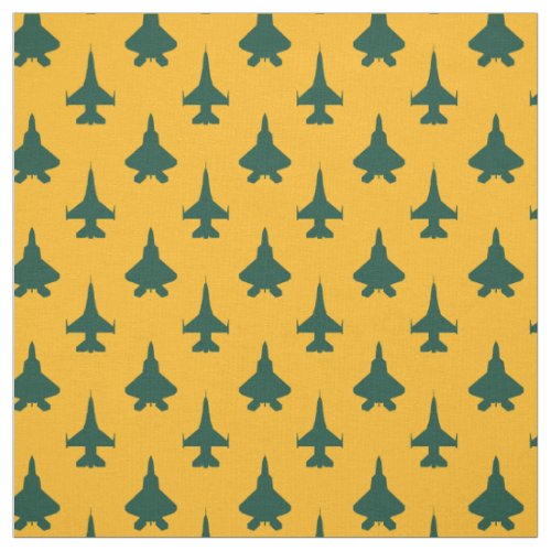 Green on Yellow F_16 and F_22 Fighter Jet Pattern Fabric
