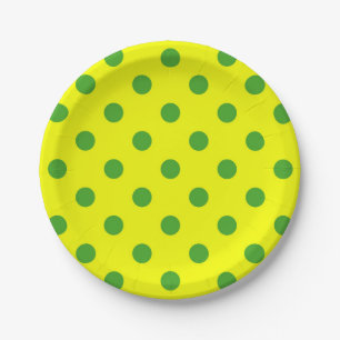 Green On Yellow Polka Dots Pattern Design Paper Plates