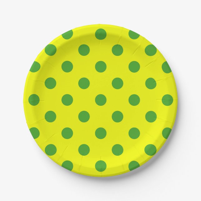 Green On Yellow Polka Dots Pattern Design  Paper Plates (Front)
