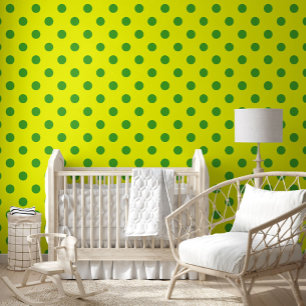 Green On Yellow Polka Dots Pattern Design Wallpaper