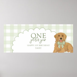 Green One Golden Year Retriever Puppy 1st Birthday Poster