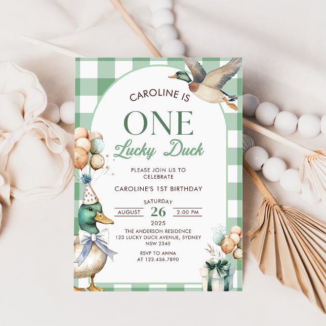 Green One Lucky Duck 1st Birthday  Invitation (Creator Uploaded)