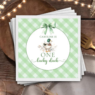 Green One Lucky Duck Boy 1st Birthday Napkins