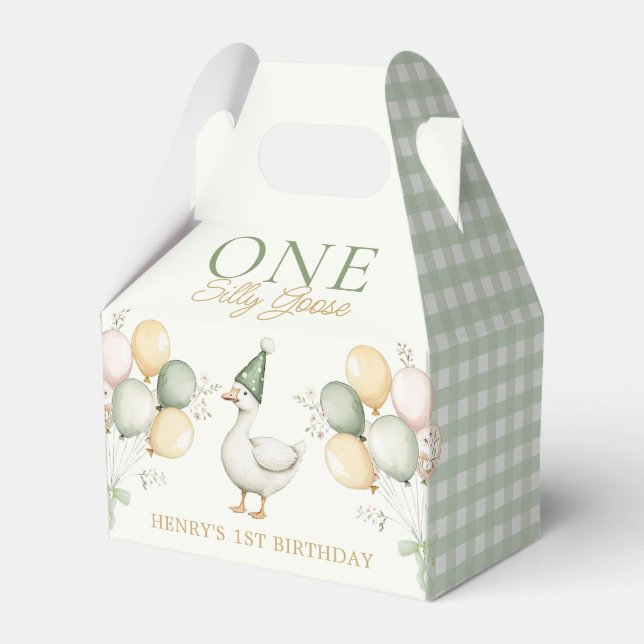 Green One Silly Goose 1st Birthday Favor Box (Front Side)