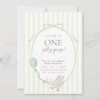 Green One Silly Goose First Birthday Invitation 