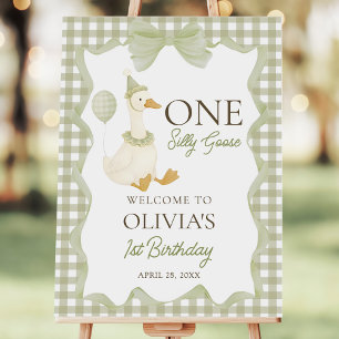 Green One Silly Goose First Birthday Welcome Sign