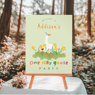 Green One Silly Goose First Birthday Welcome Sign