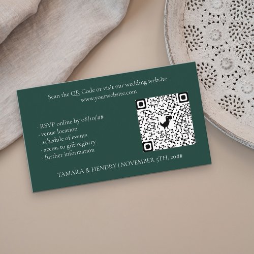 Green Online RSVP QR Code Wedding Enclosure Card