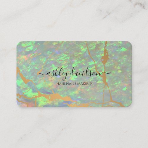 Green Opal and Gold Modern Glam Business Cards