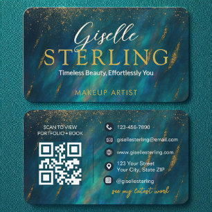 Green Opal Glam Stone Script Modern QR Code Business Card