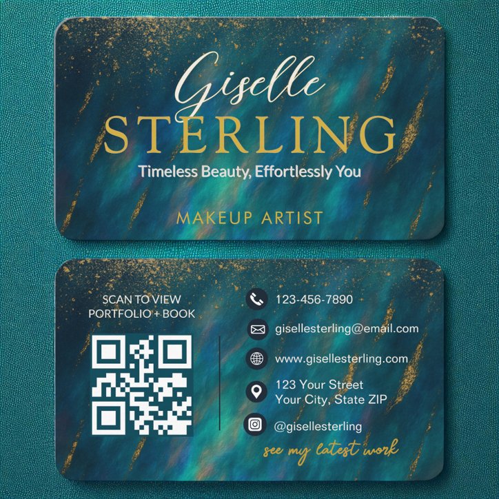 Green Opal Glam Stone Script Modern QR Code Business Card